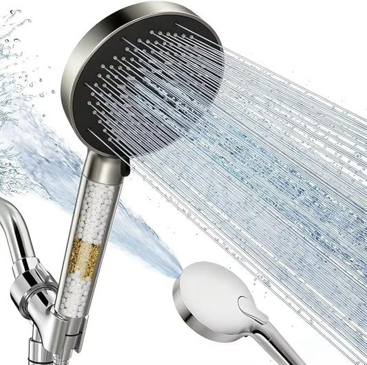 SR SUN RISE NSF Certified Filtered Shower Head with Handheld for Hard Water to Remove Chlorine High Pressure 9-Spray Setting (with Power Wash) Anti-Clog Nozzles(1Filter, Brushed Nickel)
