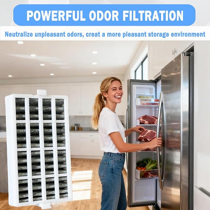 4 Pcs Refrigerator Air Filter Fit for Whirlpool KRMF706ESS04, KRFF507HPS00, KRSC703HPS01, KBSD708MBS01, KBSD708MSS01, KRMF536RBS01, KRFF507HPS02, KRSC703HPS00, KRSC503ESS01, KRMF536RPS01, KRFC704FPS03
