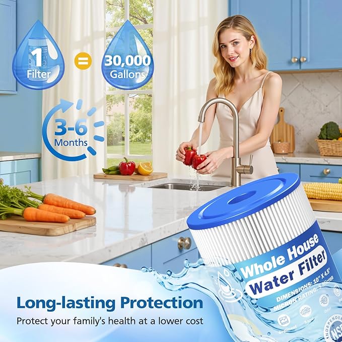 5 Micron 10" x 4.5" Whole House Water Filter Compatible with GE FXHSC, GXWH40L, Plumber W50PEHD, Culligan R50-BBSA, Pentek R50-BB, W10-PR, DuPont WFHDC3001, W50PEHD, High Flow Sediment Filters, 4 Pack