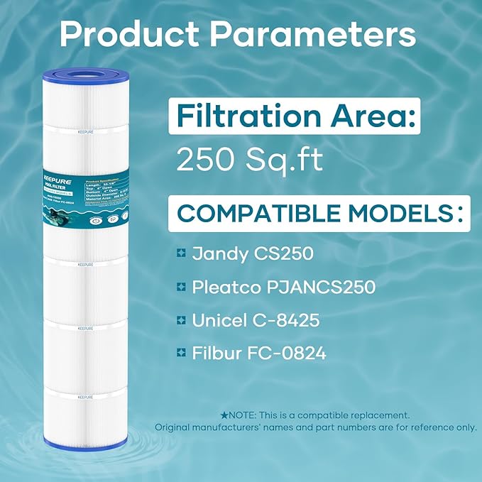 Jandy CS250 Pool Filter Cartridge Replacement for PJANCS250, C-8425, FC-0824, R0462500, 17-175-3630 Filter Cartridge, 250 Sq.ft, 1 Pack