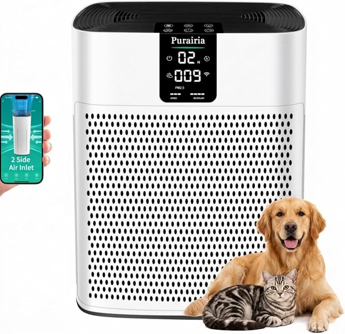 Air Purifiers for Home Large Room Up to 2400 sq.ft, HEPA Air Purifier for Pets Hair Dander Odor, Smart Air Cleaner with Sleep Mode 22dB, App Control, Air Quality Sensor Bedroom Office (Bright White)