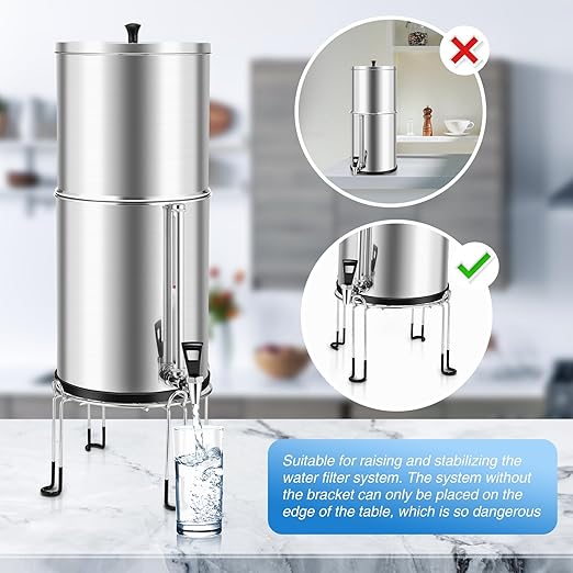 Gravity-Fed Water Filter System Stand, Detachable Stainless Steel Stand Compatible with Berkey Water Filter System Countertop, 9.25" Diameter by 5.9" Tall
