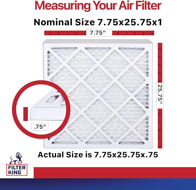 Filter King Air Filters 7.75x25.75x1 | 6-PACK | MERV 11 HVAC Pleated AC Furnace Filters | Actual Size 7.75 x 25.75 x .75"