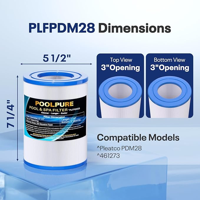 POOLPURE PDM28 Spa Filter Replaces 461273, FC-9944, SD-01392, AquaRest Dream Maker Hot Tub Filter, 28 sq. ft. 2Pack