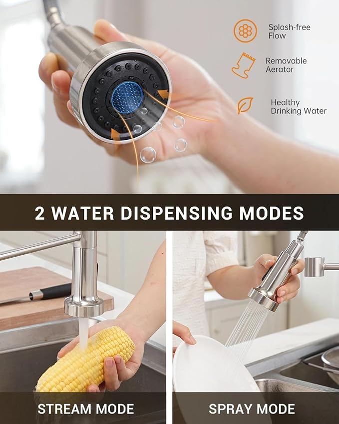 APPASO Kitchen Faucet with Soap Dispenser Brushed Nickel, Pull Down Commercial Single Handle High Arc Faucet for Sink, Stainless Steel Kitchen Faucet for Sink 2 or 4 Hole