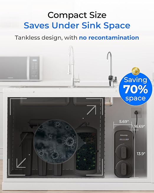 Waterdrop G5P700A-Pro Alkaline Mineral pH+ Reverse Osmosis Water Filter, NSF/ANSI 58 & 372 Certified, 8 Stage Dual Flow Reverse Osmosis System, 700 GPD RO Water Filtration System, LED Faucet