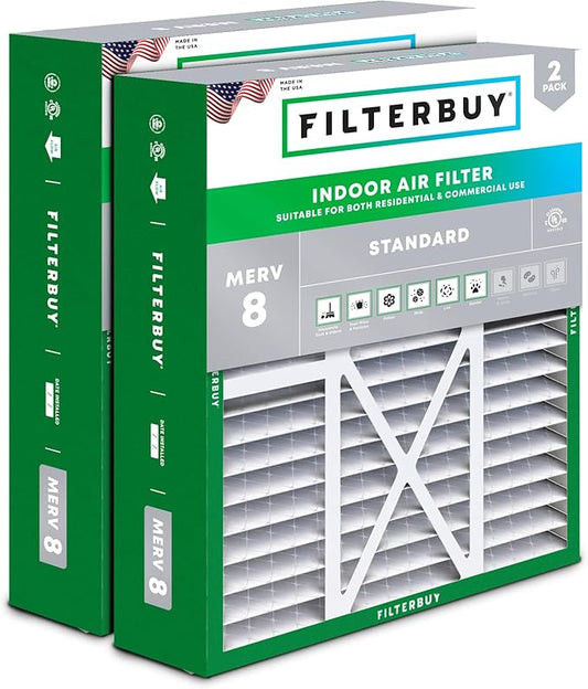Filterbuy 20x22x5 Air Filter MERV 8 Essential Dust & Allergy Defense (2-Pack), Pleated HVAC AC Furnace Filters for Amana, Goodman, Nordyne, and Five Seasons (Actual Size: 19.50 x 21.94 x 5.25)