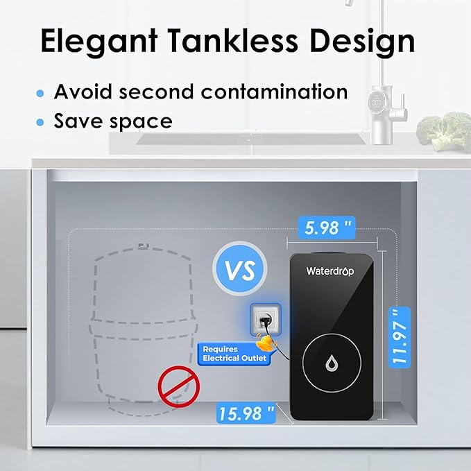 Waterdrop D6 Reverse Osmosis Water Filter, 600 GPD Under Sink Reverse Osmosis System, Reduce PFAS, 2:1 Pure to Drain, Tankless RO Water Filter System, Smart Faucet, Easy Installation