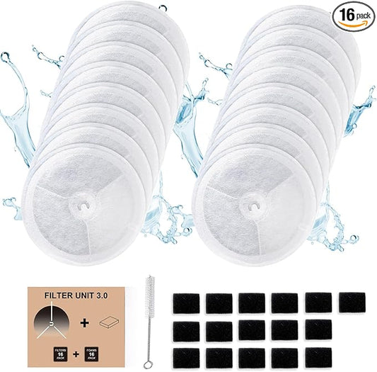 16 PCS Upgraded Filter Unit 3.0 Pet Cat Water Fountain Filters Fit For Solo 2/Solo SE, 3 Pro/2S/3, Including Replacement Filters and Replaced Foam Pump Filter (16 pcs)