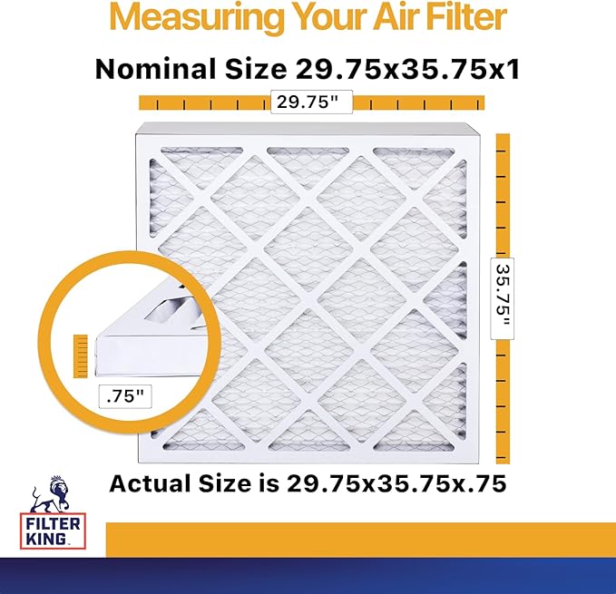 Filter King 29.75x35.75x1 Air Filters | 6 Pack | MERV 13 HVAC Pleated AC Furnace Filters, Increases Air Quality | Actual Size