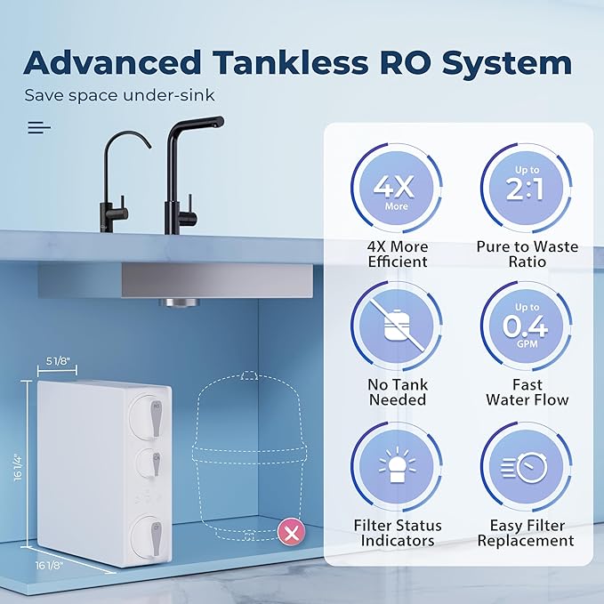 iSpring RO500AK-ORB Reverse Osmosis Water Filter, NSF 58 Certified, 500 GPD Tankless Under Sink RO System, Natural pH Alkaline Remineralization, 2:1 Pure to Drain Ratio, Oil Rubbed Black Faucet