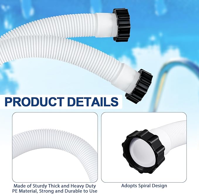 Glooglitter Pool Pump Replacement Hose 1.5" Diameter 2 Pcs 59" Long and 1 Pcs 16" Long Accessory Filter Hose for Sand Filter Pumps, Saltwater Systems for Above Ground Pools