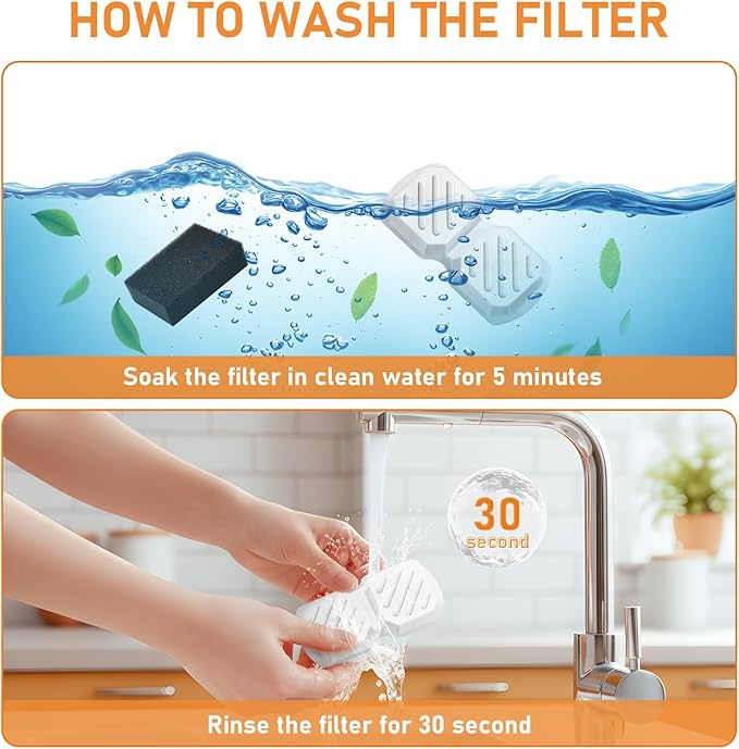 16 Pcs Replacement Filters for Cat Water Fountain Stainless Steel with Water Level Window, 8 Packs Pet Fountain Filters & Sponges, 4 Months Set Easy-Swap