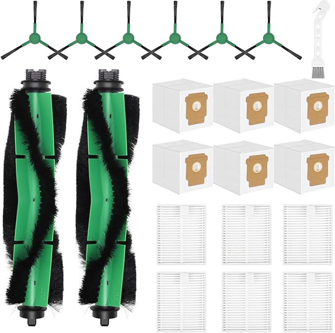 21-Pcs Replacement Parts Kit for iRobot Roomba 105 Vac / 105 Combo / 104 / Essential Vac 2 Robot Vacuum + AutoEmpty Dock, 2 Roller Brushes, 6 HEPA Filters, 6 Side Brushes, 6 Vacuum Bags