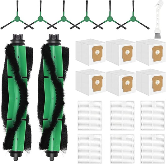 21-Pcs Replacement Parts Kit for iRobot Roomba 105 Vac / 105 Combo / 104 / Essential Vac 2 Robot Vacuum + AutoEmpty Dock, 2 Roller Brushes, 6 HEPA Filters, 6 Side Brushes, 6 Vacuum Bags