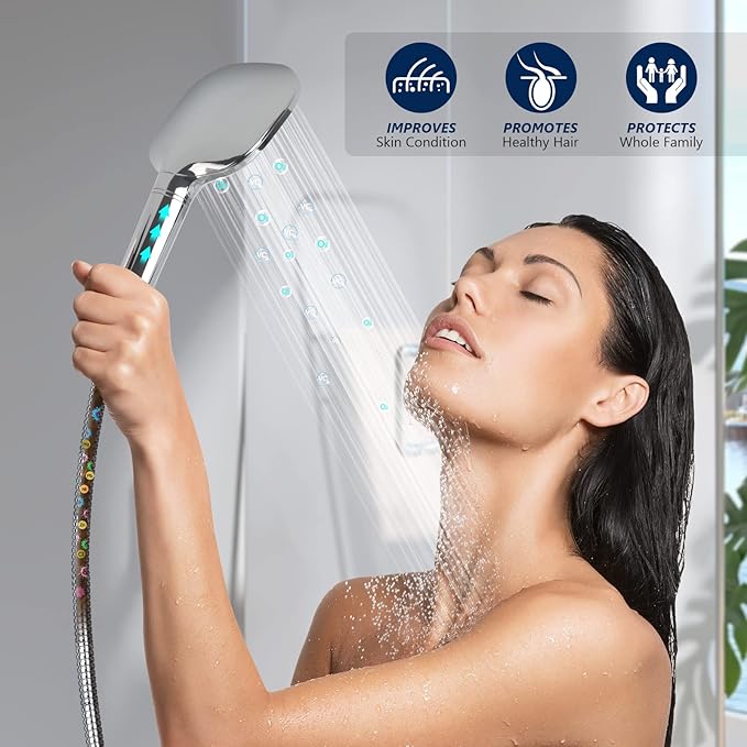 Filtered Shower Head with Handheld - High Pressure 3-Mode Detachable Showerhead with KDF-55 Water Softener Filter for Hard Water, Removes Chlorine, Stainless Steel Hose & Adjustable Bracket
