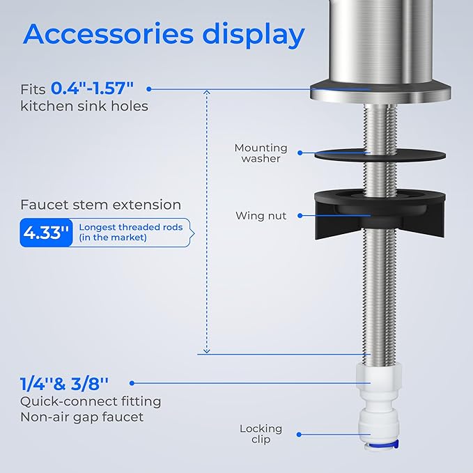 Waterdrop G2FCT-BN Drinking Water Faucet, Reverse Osmosis Faucet, Water Filter Faucet for Kitchen Bar Sink, Single Handle, Easy to Install, Lead-Free, Stainless Steel, Brushed
