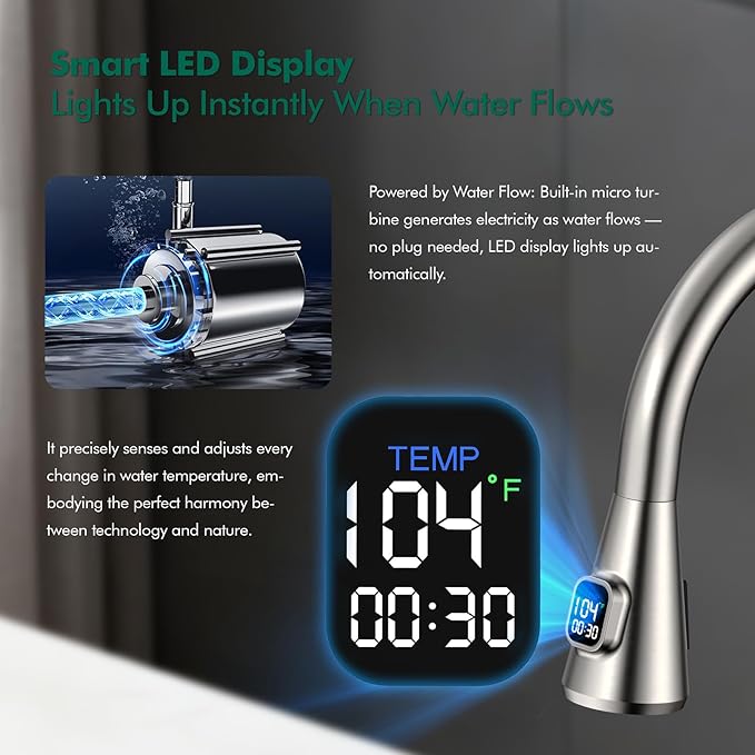 HOMELODY Upgraded Filter Water Kitchen Faucet with Pull Down Sprayer - LED Temperature Display Kitchen Faucets 1 Or 3 Hole Kitchen Sink Faucet for Remove Lead, Chlorine, Bad Taste & Odor