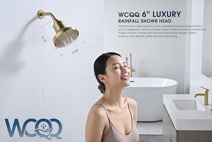 Brushed Gold 360 Degree Rotated Shower Head ＆ Filter COMBO ! Anti - Chlorine Hard Water Filtered Shower Heads - 7 Sprays High Pressure 6" Showerheads with 25 Stage Filtration for Adult and Children