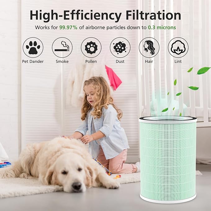 2 Pack KILO Pet Filter, Compatible with Afloia KILO, KILOPLUS, KILOPRO, MIRO,MIRO PRO and MORENTO MR-Kilo, Kalo Air Pur ifier, 360° 4-Stage Filtration, Green