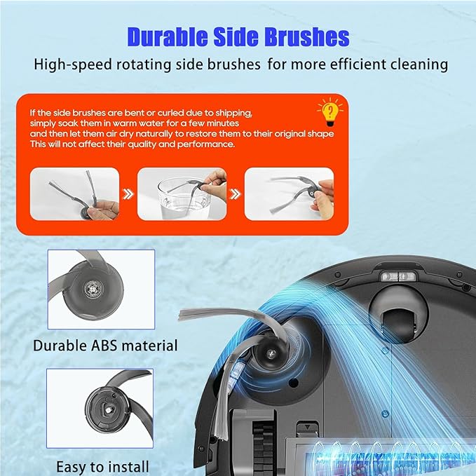 17-Piece Q7 M5 Replacement Parts Kit, Compatible with Q7 M5/Q7 TF/Q7 TF+ Robot vacuums. Includes 1 Main Brush, 6 Side Brushes, 4 HEPA Filters, 4 mop Pads, 1 Cleaning Tool, and 1 Screwdriver
