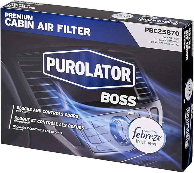 Purolator PBC25870 PurolatorBOSS Automotive Cabin Air Filter with Febreze & Activated Carbon, Car & Truck Passenger Compartment OEM Filter Replacement for Dodge Grand Caravan, and more (Pack of 3)