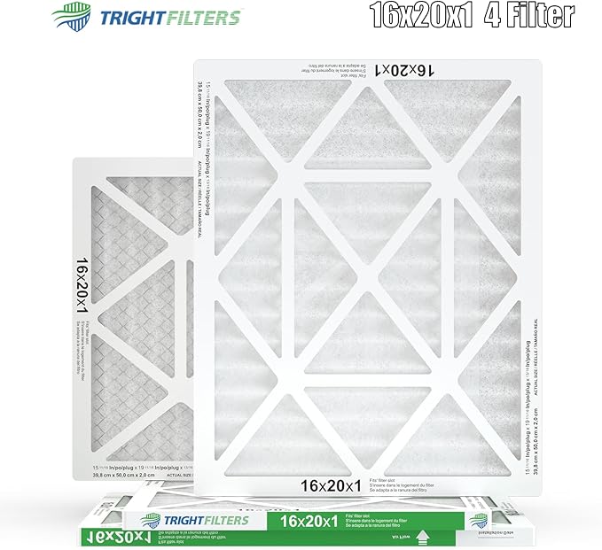 TRIGHTFILTERS 16x20x1 Air Filter 4 Pack, MERV 8 Pleated Dust Defense Air Filters Replacement Air Conditioner HVAC AC Furnace Filter, Durable and Lightweight