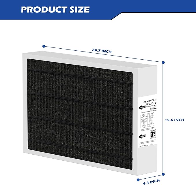 X6672 MERV 16 16x25x5 Furnace Filter Compatible with Lennox X6672 for Furnace HVAC System, Part #HCF16-16, 16x25x5 (Actual Size: 15.7 x 24.7 x 4.4 In), 1 Pack