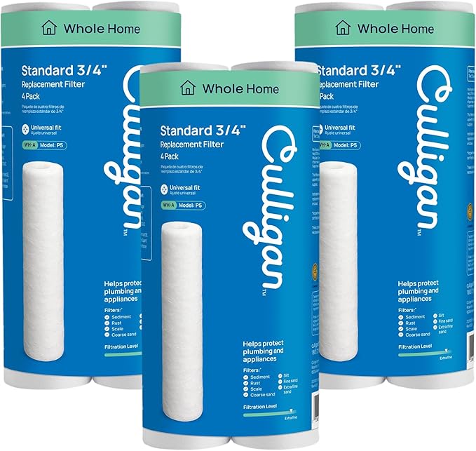 Culligan P5 Whole House Water Filter - Premium Water Filter Reduces Sediment, Dirt & Scale Particles for Clean Drinking-Water - 8,000 Gallons, White, Value 4-Count, (Pack of 3)