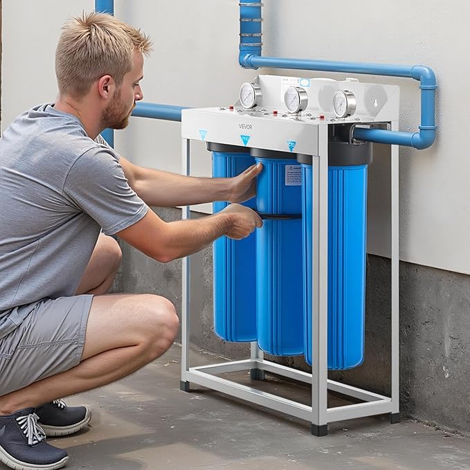 VEVOR Whole House Water Filter System, 3-Stage | Sediment, PHO, CTO | 4.5" x 20" Home Water Purifier Filter Reduce Chlorine, Bad Taste, Odor, Rust, Prevent Scale and Corrosion