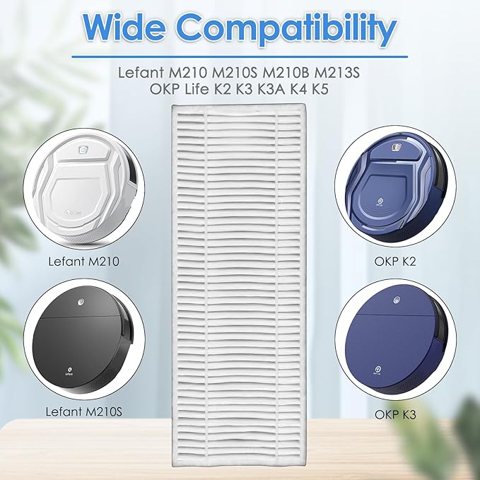 (4 Pieces) M210 HEPA filter compatible with Lefant M210 M213 M210S M210B M213S OKP Life K2 K3 K3A K4 K5, Robot Vacuum Cleaner Filter Replacement Parts