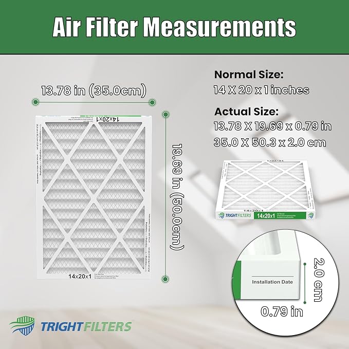 TRIGHTFILTERS 14x20x1 Air Filter 4 Pack, Durable MERV 8 Pleated Home HVAC AC Furnace Filters, Lightweight Compact Air Conditioner Filter Replacement