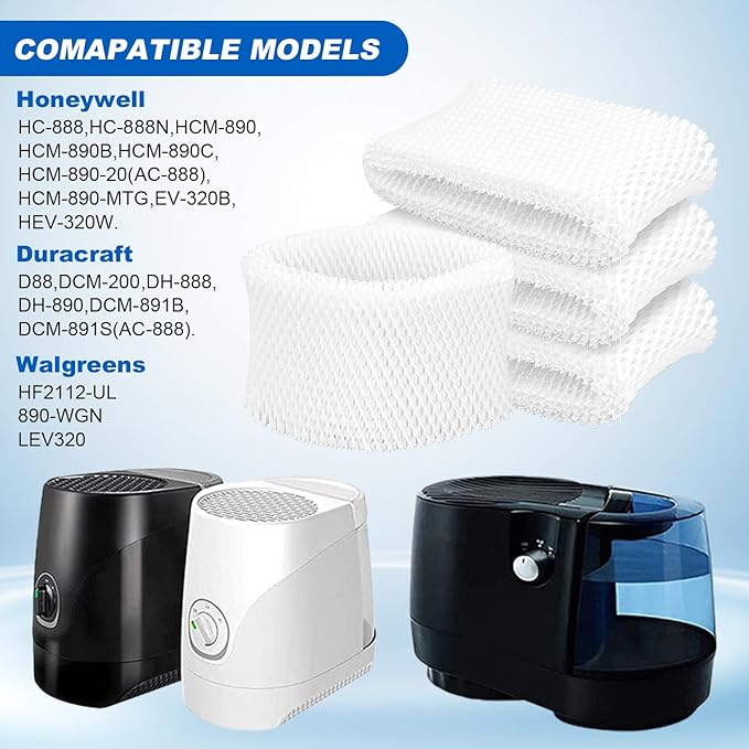 4 Pack Humidifier Wicking Filters Compatible with Honeywell HC-888, HC-888N, Humidifier Filter C Replacements for HC888 HCM-890 HEV-320 Series and Duracraft D88 DCM-200 DH-890