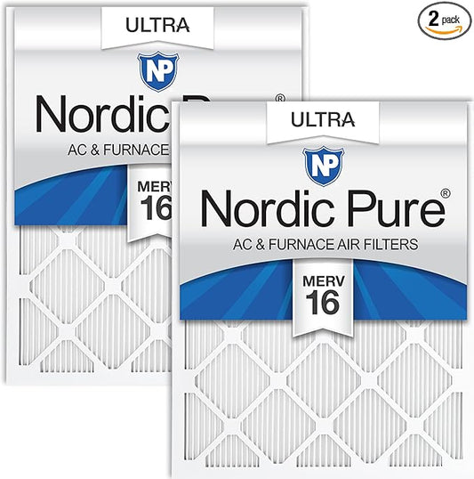 Nordic Pure 20x24x1 (Actual Size: 19 1/2 x 23 7/16 x 3/4) Pleated Ultra MERV 16 AC Furnace Air Filters–With 2.5X More Media for Allergy & Dust Relief, Max Efficiency & Low Airflow Resistance 2 Pack