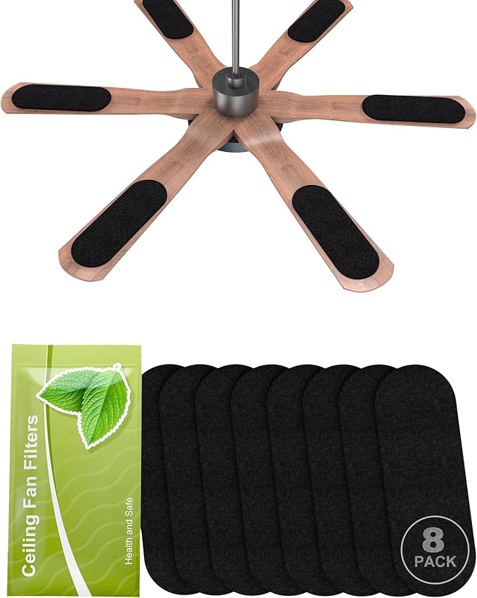Universal Ceiling Fan Filters for Blades, Activated Carbon Fan Air Purifier Pads, Washable Reusable Dust Allergen Pet Dander Smoke Odor Eliminator, Easy Install (8 Pack)