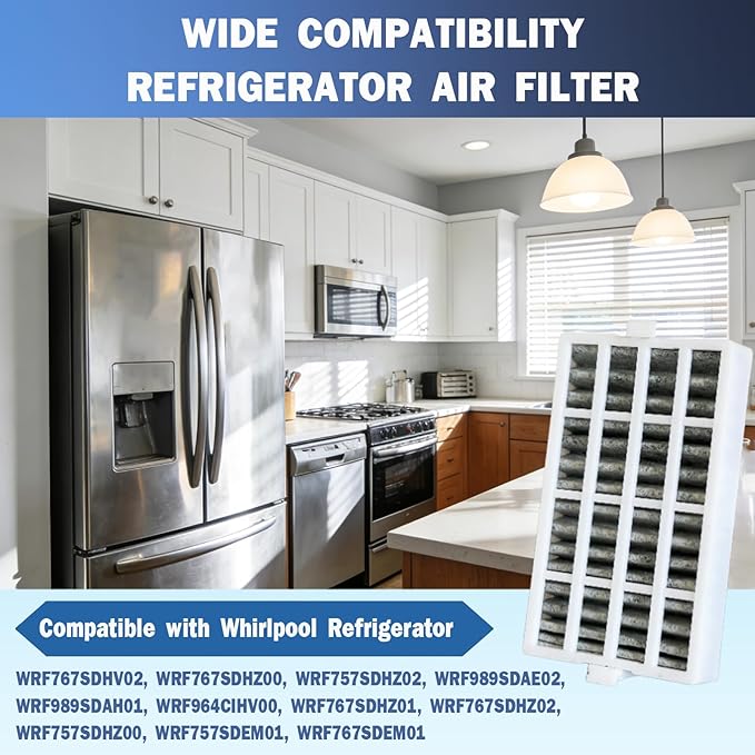 4 Pcs Air Filter for Whirlpool Refrigerator WRF767SDHV02, WRF767SDHZ00, WRF757SDHZ02, WRF989SDAE02, WRF989SDAH01, WRF964CIHV00, WRF767SDHZ01, WRF767SDHZ02, WRF757SDHZ00, WRF757SDEM01, WRF767SDEM01