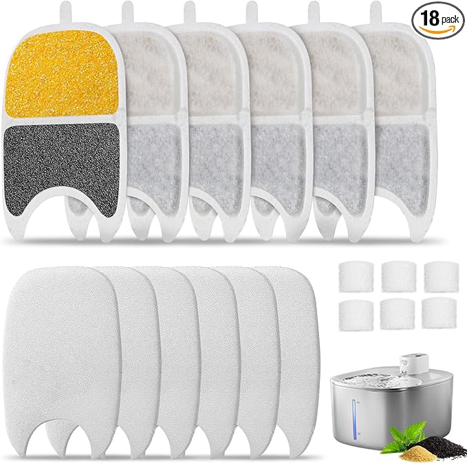 Cat Water Fountain Filter Pet Drinking Fountain Filter for 135 fl.oz/4L Wilreless Cat Water Fountain-6 Set Replacement Filters with Sponges