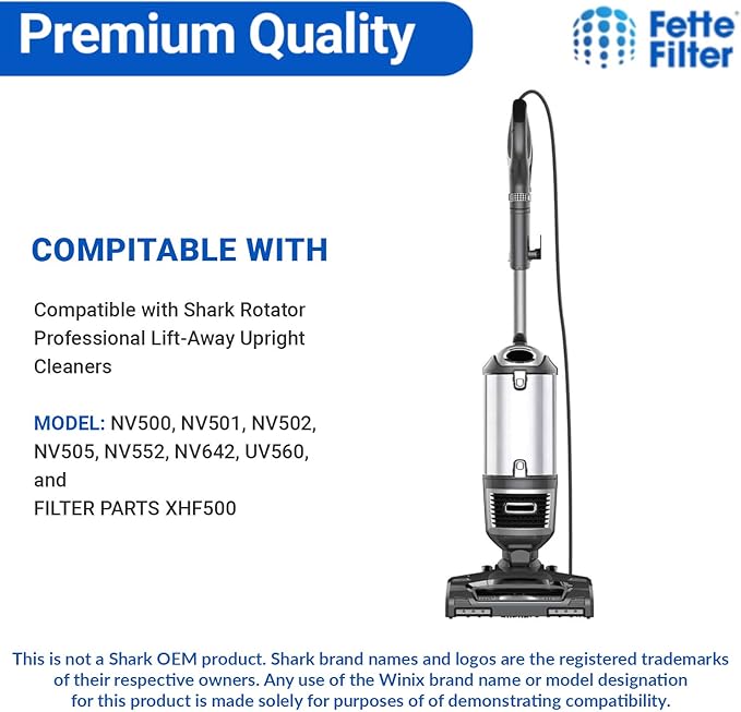 Fette Filter - Foam Vacuum Filters Compatible with Shark Rotator Professional Lift-Away NV500, NV501, NV502, NV505, NV510, NV552, UV560. Compare to # XHF500 & XFF500. (2 Hepa 4 Foam)