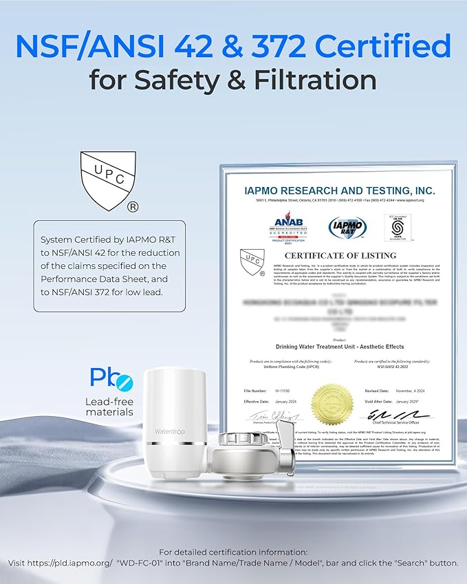Waterdrop FC-01 Water Filter for Sink Faucet, NSF Certified Faucet Water Filter, Tap Water Filter for Kitchen Sink, Reduces Chlorine, Lead-Free Material, Easy Installation, 320 Gallons, 1 Filter