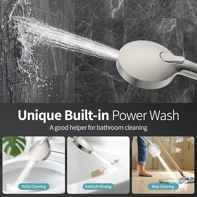 SR SUN RISE NSF Certified Filtered Shower Head with Handheld for Hard Water to Remove Chlorine High Pressure 9-Spray Setting (with Power Wash) Anti-Clog Nozzles(1Filter, Brushed Nickel)