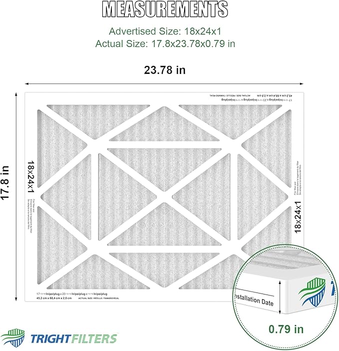 TRIGHTFILTERS 18x24x1 Air Filter 4 Pack, MERV 8 Pleated Dust Defense Air Filters Replacement for Air Conditioner & Furnace, Durable & Lightweight