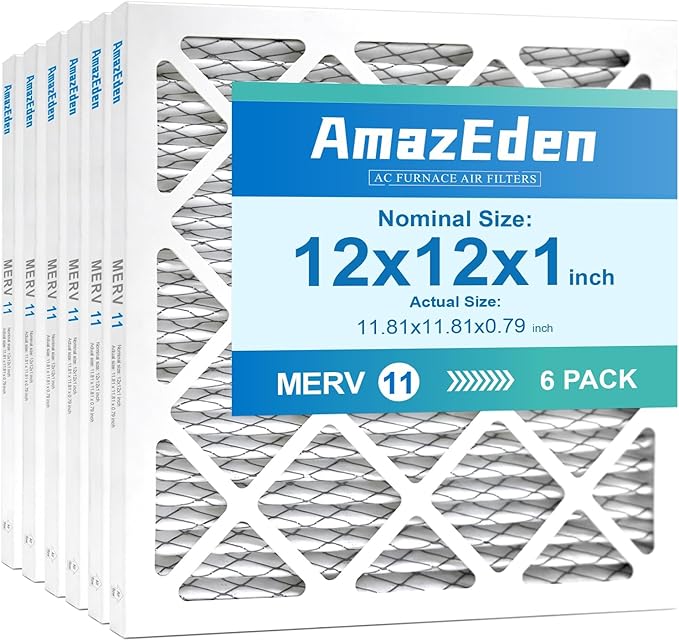 12x12x1 Air Filter 6 Pack MERV 11 MPR 1000 FPR 7 Pleated AC Furnace Filters Dust Defense Replacement (Exact Dimensions: 11.81"x11.81"x0.79")