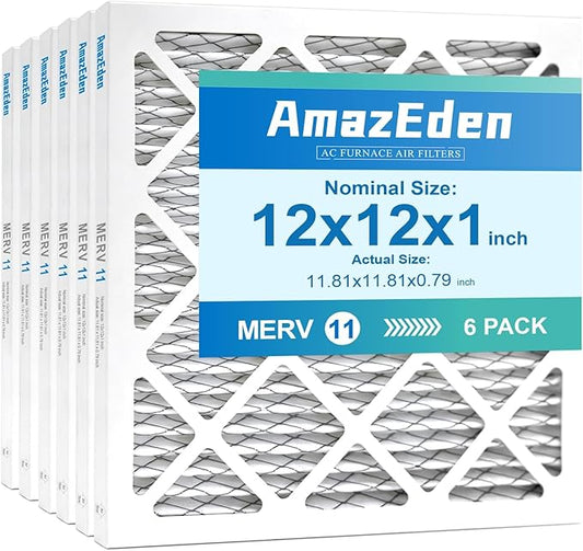 12x12x1 Air Filter 6 Pack MERV 11 MPR 1000 FPR 7 Pleated AC Furnace Filters Dust Defense Replacement (Exact Dimensions: 11.81"x11.81"x0.79")