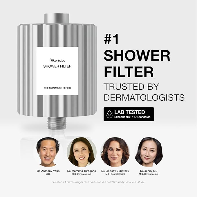 Filterbaby Signature Shower Filter for Sensitive Skin & Hair, Expert Developed,Lab Tested to Reduce up to 99% Chlorine & Chloramine,Reduce Common Water Impurities,Strong Water Flow,Easy Install,Chrome