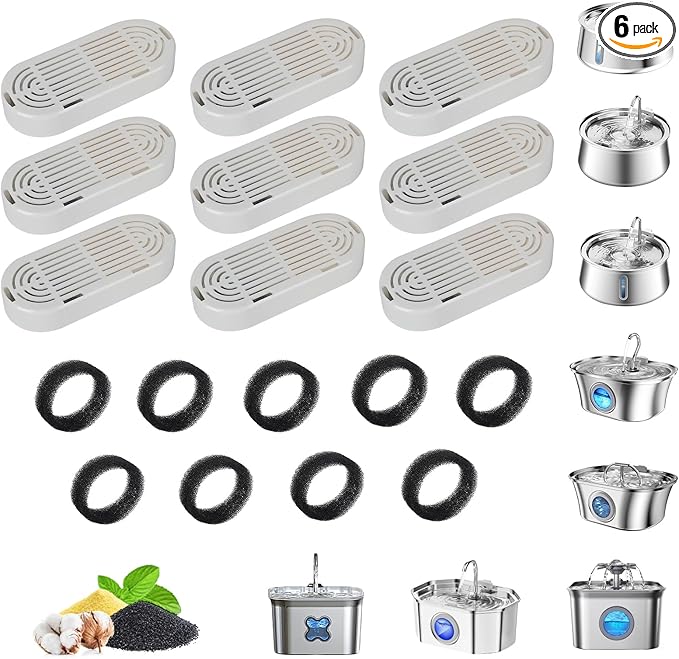 Cat Water Fountain Filter,Pet Fountain Filters Replacement for 3.2L/108oz Cat Drinking Fountain and 4L/134oz Stainless Steel Pet Water Fountain,Cat Fountain Filter Replacement with Pre-Filter Sponges