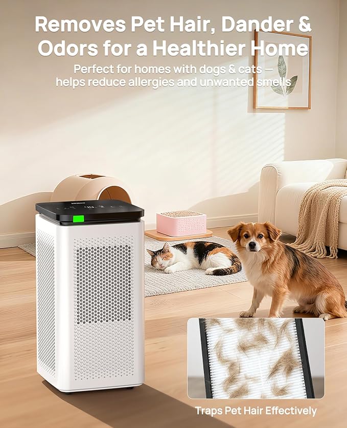 Air Purifiers for Home Large Rooms up to 3500 Ft², H13 True HEPA 0.1 Micron 99.97% Filtration with Carbon Filter, 235 CFM CADR, for Pollen, Pet Odor, Smoke, VOCs, 30dB Sleep Mode, PM2.5 Display
