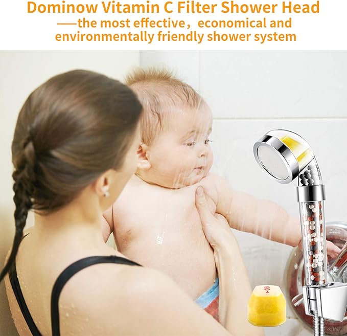 Vitamin C Shower Head with Handheld, Hard Water Softener, High Pressure Shower Head with Filter, Water Saving Spray Handheld Showerheads with Hose & 4 Replacement Balms, Base for Dry Skin & Hair