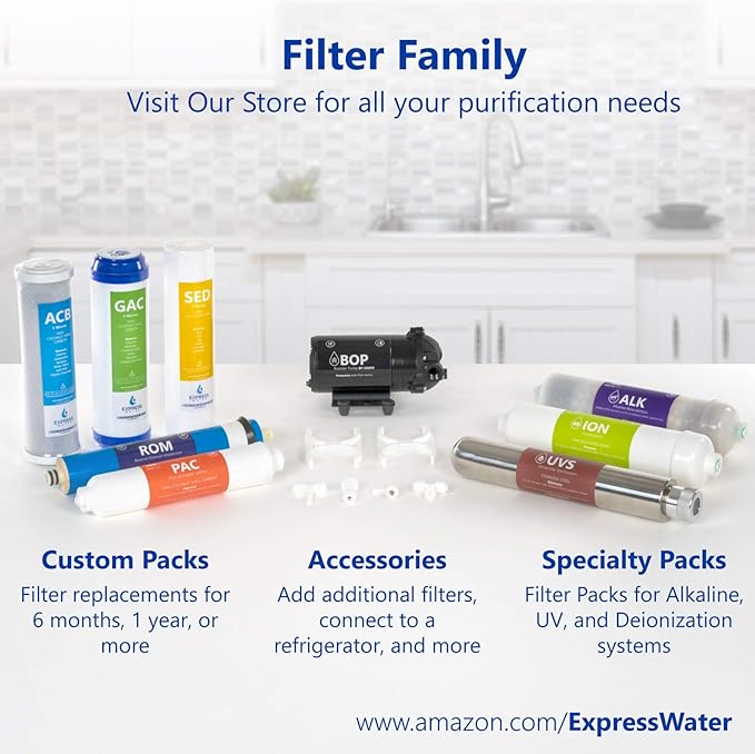 Express Water – Countertop Reverse Osmosis System Filter Set – 4 Replacement Filters – 1?4” Quick Connect Filter Cartridges – Sediment and Carbon Filters – 100 GDP RO Membrane – 6 Month Set