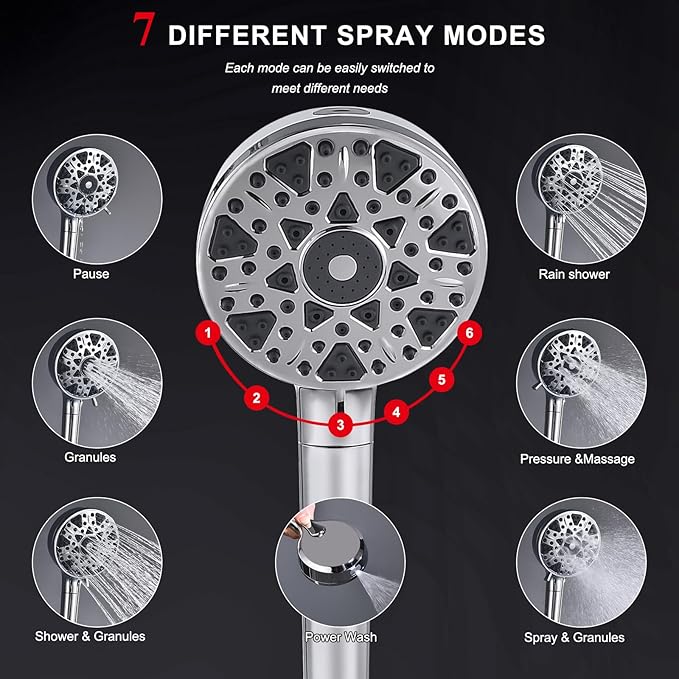 Dual shower Head with Handheld and Filter-14'' Rainfall ShowerHead,High Pressure Handheld Shower Head with Filters for Hard Water,7Spray with Power Wash,3-Way Setting for Couple Bathroom