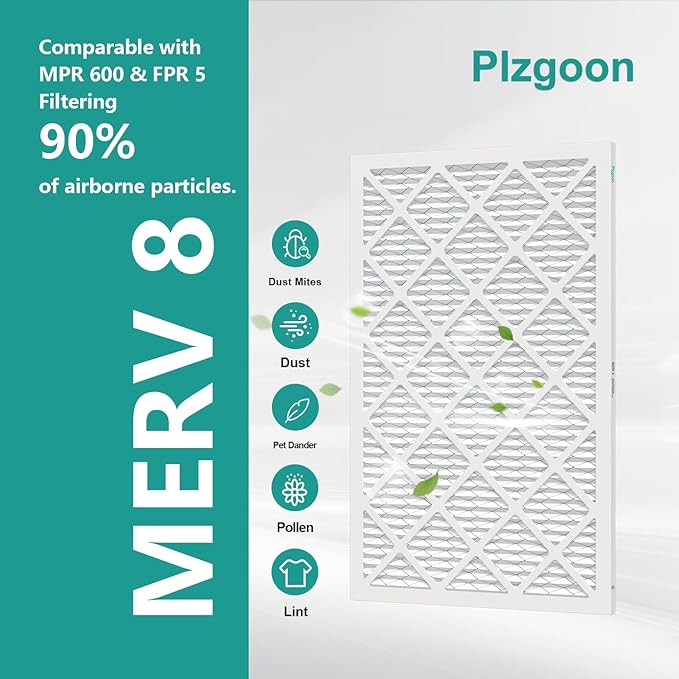16x25x1 Air Filter MERV 8 MPR 600 (2 Pack) Pleated HVAC Furnace Filters for Home Air Conditioner AC Heating System (Exact Dimensions: 15.75"L x 24.75"W x 0.75"Th)
